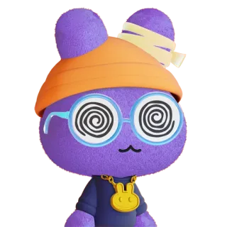 😵 dibujos animados, personaje, gafas, morado, sombrero, ojos espirales, expresión whatsapp sticker