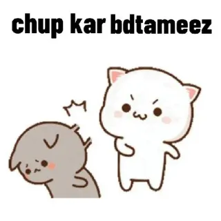🤨 chup kar bdtameez 猫, 漫画, 可愛い, 面白い, テキスト whatsapp sticker