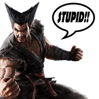 🗯 Kazuya Mishima Tekken STUPID!! Kazuya Mishima, Game pertarungan, Tekken, Karakter video game, Bodoh, Gelembung ucapan, Video game telegram sticker