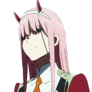 😕 Zero Two Darling in the Franxx Anime, Zero Two, Darling in the Franxx, Pinke Haare, Hörner, Charakter, Cartoon telegram sticker