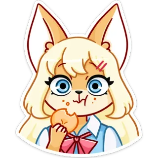 🍪 アニメ, ステッカー, 狐娘, 可愛い, 漫画, 食べる, ドーナツ whatsapp sticker