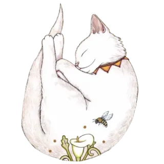 ✨ cat, sleeping, bee, flower, white, animal telegram sticker