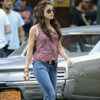 🦋 woman, sunglasses, jeans, walking, casual, female, person, city telegram sticker