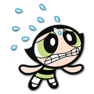 😓 Buttercup The Powerpuff Girls cartoon, sweating, scared, anxious telegram sticker