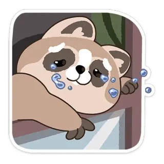 😔 menangis, sedih, air mata, binatang, rakun, imut, stiker whatsapp sticker