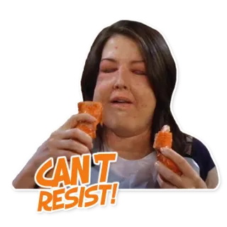 😤 CAN'T RESIST! nourriture, faim, collation, manger, femme, drôle, mème telegram sticker