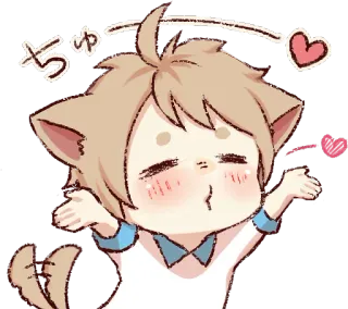 😘 ちゅ Аниме, Каваий, Кэтбой, Чиби, Сердце, Поцелуй telegram sticker
