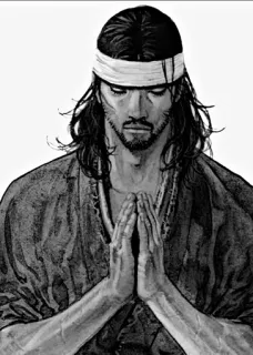 ⚔ Miyamoto Musashi Vagabond Samurái, Hombre, Tradicional, B/N, Artes Marciales, Espada whatsapp sticker