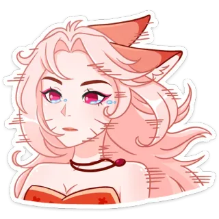 😪 anime girl, fox ears, pink hair, crying, female, cartoon whatsapp sticker