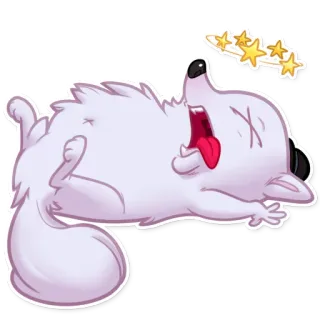 😲 pies, wyczerpany, znokautowany, gwiazdy, kreskówka, zwierzę, śmieszne, biały telegram sticker