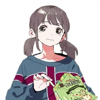 😐 calbee อนิเมะ, ผู้หญิง, อาหาร, ขนมขบเคี้ยว, มันฝรั่งทอด telegram sticker