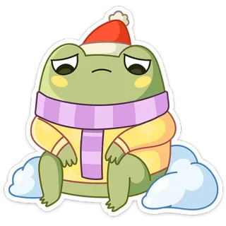😔 frog, winter, sad, cute, sticker, cartoon telegram sticker