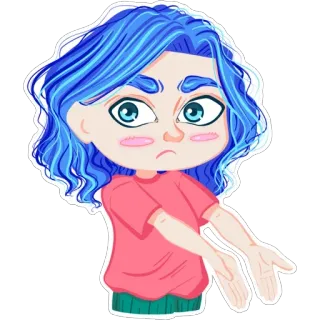 🤨 cô gái, tóc xanh, hoạt hình, chibi, dễ thương, hình vẽ telegram sticker