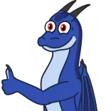 👍 dragon, thumbs up, cartoon, blue, winged, creature telegram sticker