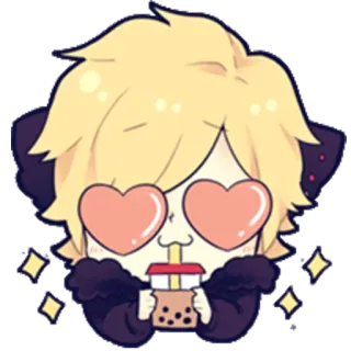 ❤ Anime, Kawaii, Fofo, Bubble Tea, Olhos de coração, Desenho animado whatsapp sticker