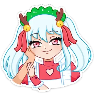 😏 anime girl, reindeer, christmas, cute, cartoon, winter, holiday telegram sticker