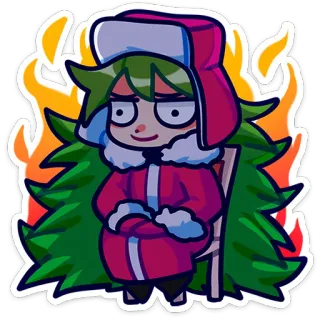 😅 мультфильм, персонаж, огонь, рождество, дерево, цифровое искусство telegram sticker