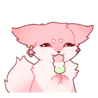 😊 fox, cute, pink, eating, dango, animal telegram sticker