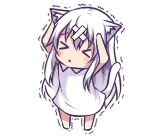 😵 chica anime, chica gato, chibi, vendaje, kawaii, lindo, pegatina whatsapp sticker