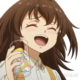 ❤️ @Y2LAB Аниме, Девушка, Счастливый, Пьющий, Напиток, Мультфильм telegram sticker
