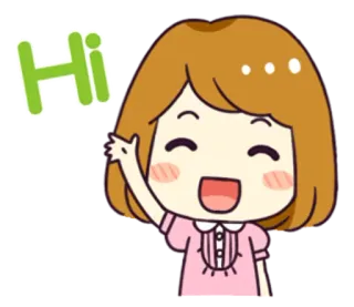 👋 Hi cartoon, girl, greeting, waving, friendly whatsapp sticker