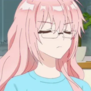 🔮 Anime, Ragazza, Capelli rosa, Occhiali, Cartone animato, Personaggio whatsapp sticker