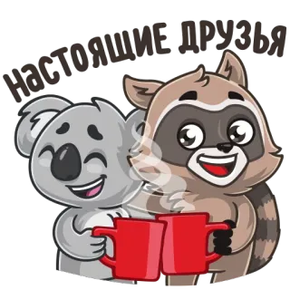 🍻 НАСТОЯЩИЕ ДРУЗЬЯ โคอาล่า, แรคคูน, เพื่อน, การ์ตูน, สัตว์, น่ารัก telegram sticker