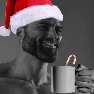 🗿 Chad, Czapka Mikołaja, Laska cukrowa, Boże Narodzenie, Meme, Mężczyzna, Portret telegram sticker
