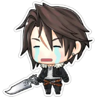 😭 Squall Leonhart Final Fantasy VIII final fantasy, squall, piangendo, gunblade, chibi telegram sticker