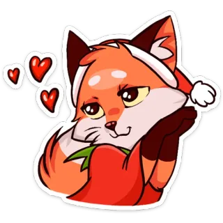 🥰 renard, animal, dessin animé, mignon, coeur, bonnet de père noël, baiser telegram sticker