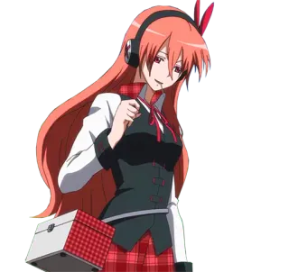 😏 Chelsee Akame ga Kill! anime, meisje, rood haar, koptelefoon, glimlach telegram sticker