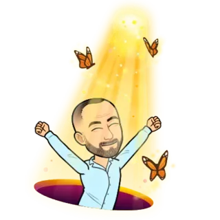 ☺️ bitmoji, homem, celebração, borboletas, luz, sucesso, feliz telegram sticker