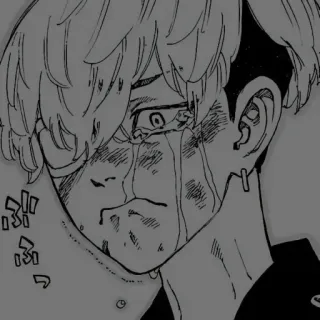 ✖️ anime, manga, sad, crying, emotional, black and white whatsapp sticker