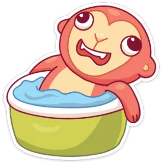 🛀 małpa, kąpiel, zwierzę, kreskówka, słodki, śmieszny whatsapp sticker
