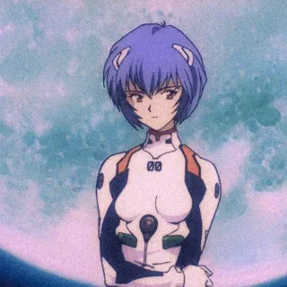♥️ Rei Ayanami Neon Genesis Evangelion Anime, Rei Ayanami, Evangelion, Personaje, Pelo azul, Luna telegram sticker