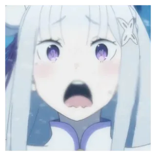 🍰 Emilia Re:Zero anime, impactado, lindo, kawaii, sorprendido, Emilia whatsapp sticker