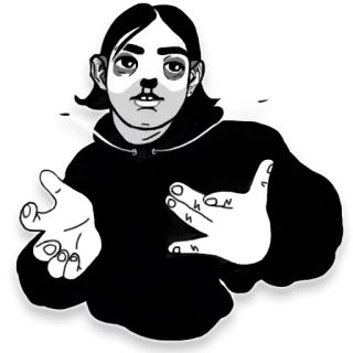 😍 character, hoodie, gesture, black and white, sticker telegram sticker