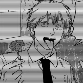 🖇 Denji Chainsaw Man อนิเมะ, มังงะ, Chainsaw Man, เด็นจิ, ดอกไม้, แลบลิ้น whatsapp sticker