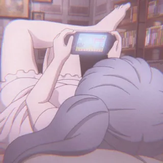 🍭 Anime, Garota, Jogando, Relaxando, Interior, Quarto telegram sticker