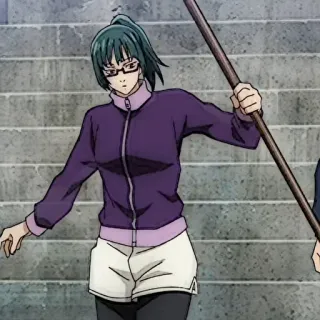 💫 Maki Zenin Jujutsu Kaisen anime, manga, jujutsu kaisen, maki zenin, fighter, weapon, staff, glasses telegram sticker