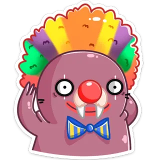 🤡 Payaso, Dibujo animado, Personaje, Divertido, Morsa, Animal telegram sticker