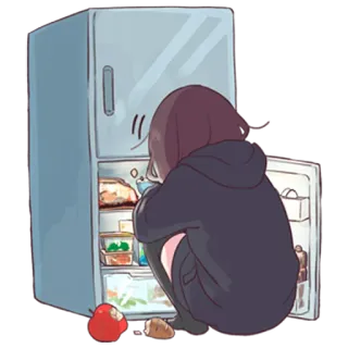 🍎 Anime, Nourriture, Frigo, Faim, Dessin animé, Fille telegram sticker
