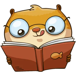 📖 仓鼠, 阅读, 眼镜, 书, 可爱, 卡通, 动物, 聪明 whatsapp sticker