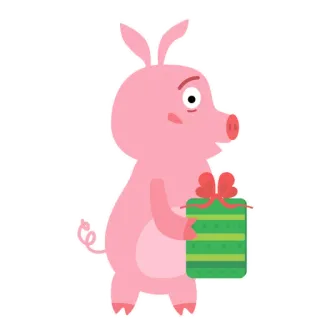 🥳 cochon, cadeau, cadeau, animal, mignon, dessin animé whatsapp sticker
