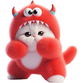 😤 贴纸, 猫, 小猫, 怪物, 可爱, 动物, 红色, 卡通 telegram sticker