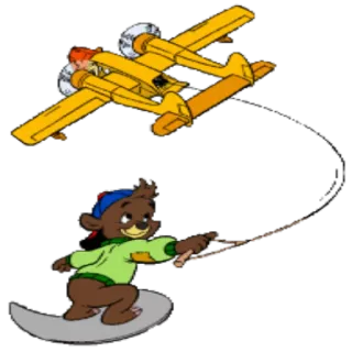 ✈ Cartoon, Bär, Flugzeug, Wakeboarden telegram sticker