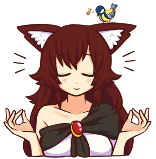 😌 Anime meisje, Kattenoren, Cartoon, Meditatie, Vogel, Vredig, Schattig telegram sticker