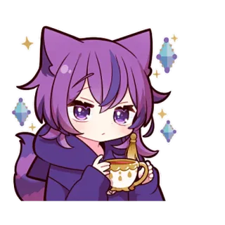 ☕ Anime, Chibi, Violet, Thé, Mignon, Dessin animé, Manga, Sticker telegram sticker