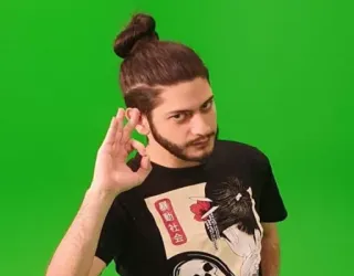 👌 動社會 homme, t-shirt, cheveux, fond vert, coiffure, personne whatsapp sticker