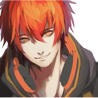 😏 707 anime, redhead, orange eyes, headphones, character, mystic messenger telegram sticker